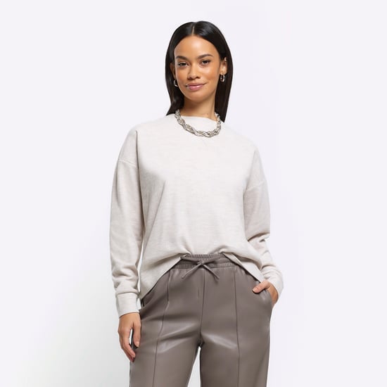 River Island Womens Sweatshirt Beige Rib Cosy