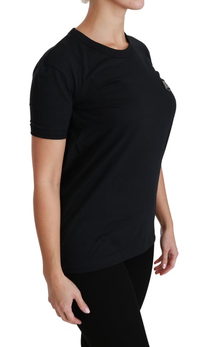 Dolce & Gabbana Damen Blau Amore Patch Rundhals Baumwoll T-Shirt - Image 3