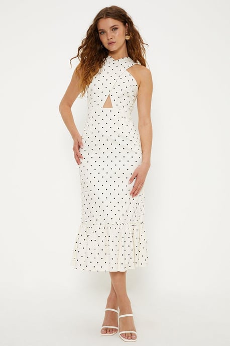 Cross Front Cotton Sateen Tiered Midi Dress