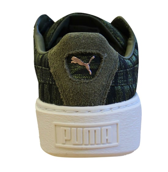 Puma Basket Platform Velvet Rope Olive Low Lace Up Womens Trainers 364092 01