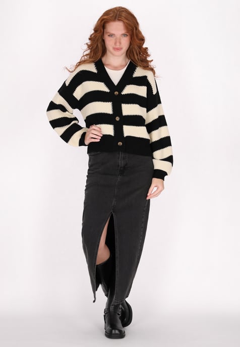 Dreimaster Cardigan Damen Schwarz Creme Streifen - Image 2