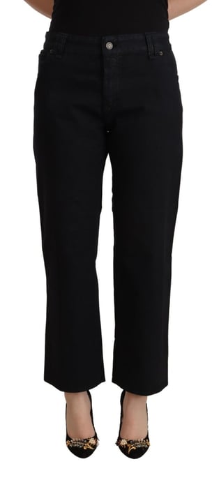 John Galliano Damen Schwarze Baumwoll Flared Cropped Hoch Taille Denim Jeans - Image 1