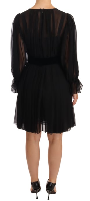 Dolce & Gabbana Damen schwarzes Mesh Falten Mini-Seiden-Stretchkleid - Image 3