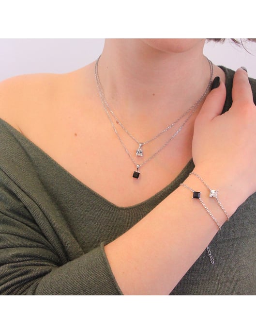 Einfacher quadratischer Anhänger - Silber und Schwarz - Image 6