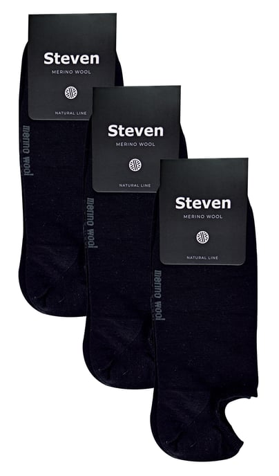 Steven - 3 Paare Multipack Herren Merinowolle unsichtbare Socken - Schwarz - Image 2