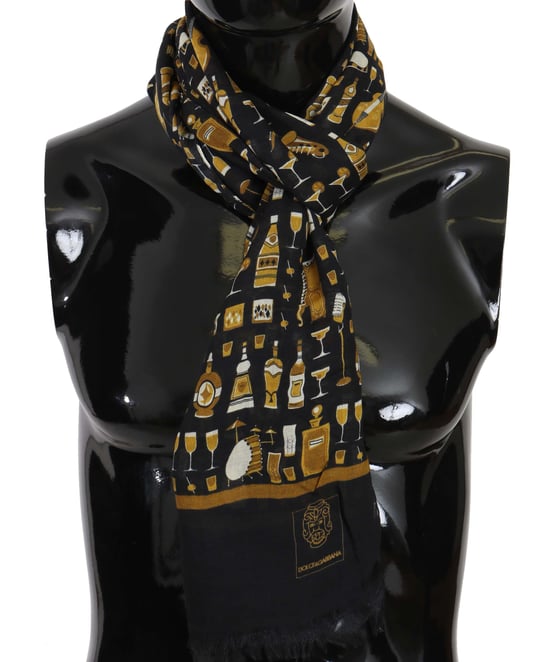 Dolce & Gabbana Écharpe pour hommes en cachemire modal bleu imprimé cocktail - Image 1