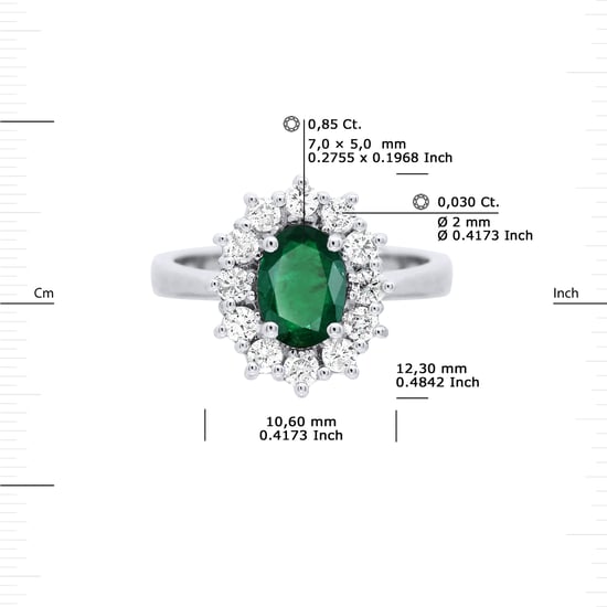 DIADEMA - Ring - Emerald surrounded by Diamonds - White Gold