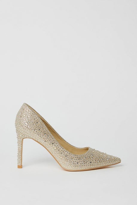 Sabrina Diamante Detail High Stiletto Pointed Court Shoes