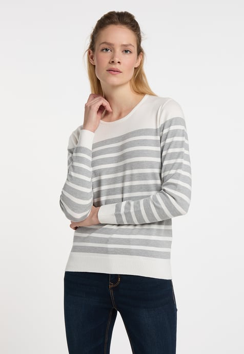 Dreimaster Strickpullover Damen Wollweiss Grau Melange - Image 3