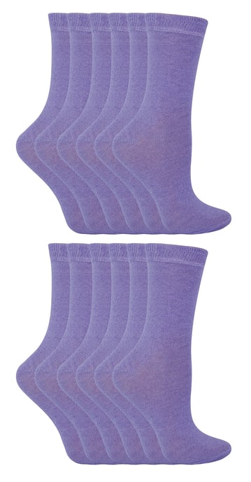 12 Paar Multipack Kinder Baumwolle bunte Casual Socken | Socken Snob | Plain Kleid Socken für Jungen & Mädchen - lila - Image 1