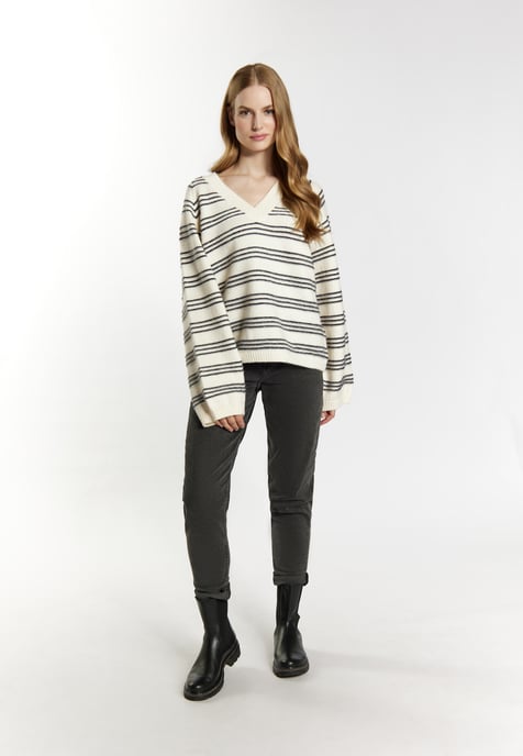 Dreimaster Strickpullover Damen Wollweiss Marine - Image 2