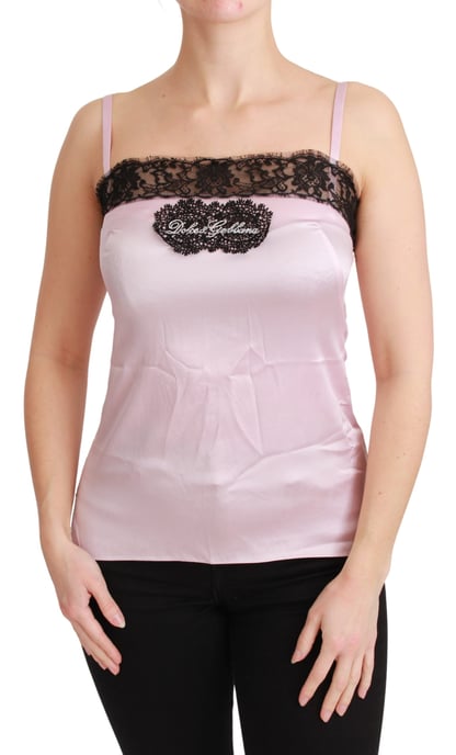 Dolce & Gabbana Damen Seidenoberteil mit schwarzer Spitze und pinkem Tanktop - Image 1
