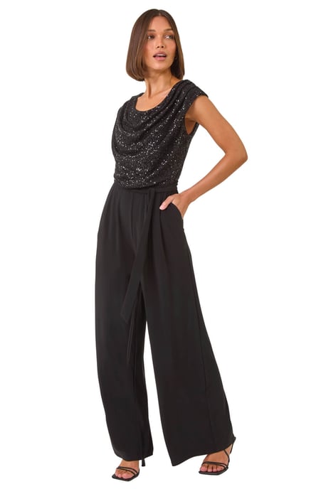 Sequin Bodice Cowl Neck Jumpsuit - Image 1