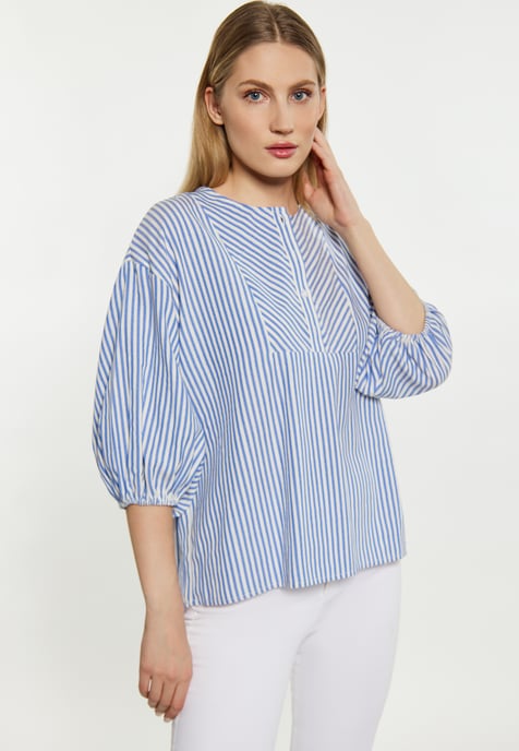 Dreimaster Bluse Damen Blau Wollweiss - Image 3