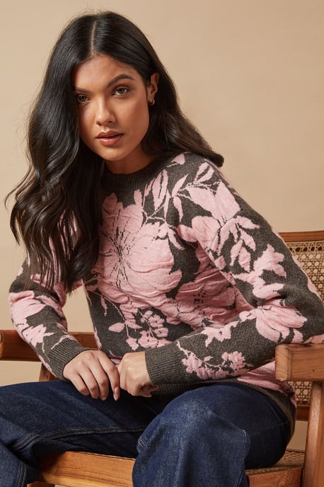 Floral Jacquard Crew Neck Jumper