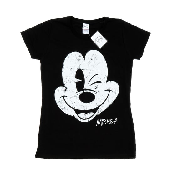 Disney Womens/Ladies Mickey Mouse Distressed Face Cotton T-Shirt (Black)