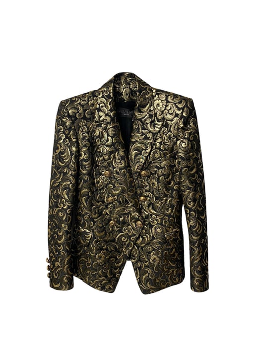 Balmain Metallic Brokatblazer in Gold-Acetat - Image 5