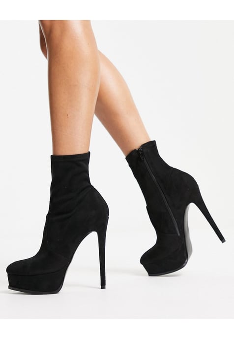 ASOS DESIGN Eclectic high-heeled platform boots in black micro