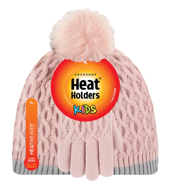 Wärmehalter - Thermoisolierte Pom Pom Bommelmütze und Handschuhe für Mädchen | bunte Pastellfarben - Altrosa - Image 2