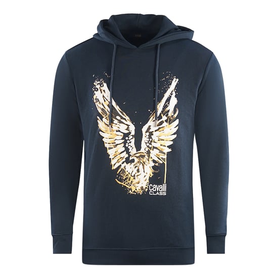 Cavalli Class Golden Eagle Logo Navy Blau Hoodie - Image 1
