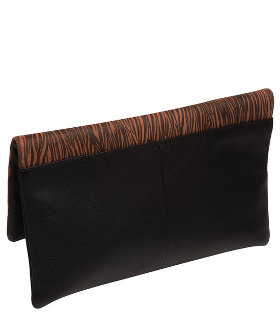 Amelia' Black & Animal Print Nappa Leather Clutch Bag