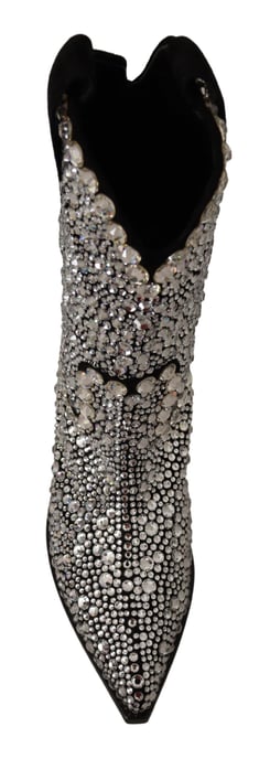 Dolce & Gabbana Damen Schwarze Wildleder Strass Kristall Cowgirl-Stiefel - Image 5