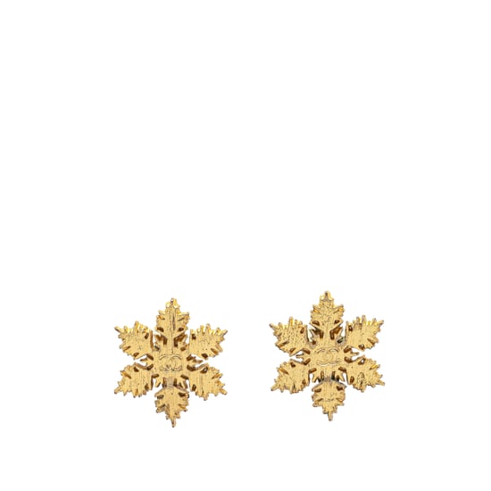 Vintage Chanel Gold Plated CC Snowflake Clip On Earrings Gold - Image 1