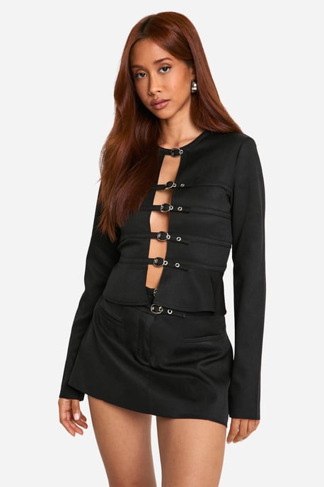 Tailored Micro Belt Long Sleeve Smock Top - Image 1