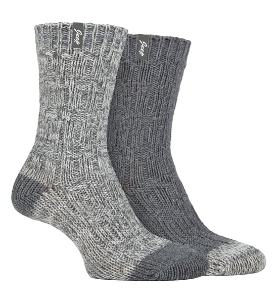 Womens Wool Boot Socken | Jeep | Thick Outdoor Knit Ribbed Damen Wandern Socken Anti Blister - Schiefer / Weiß - Image 1