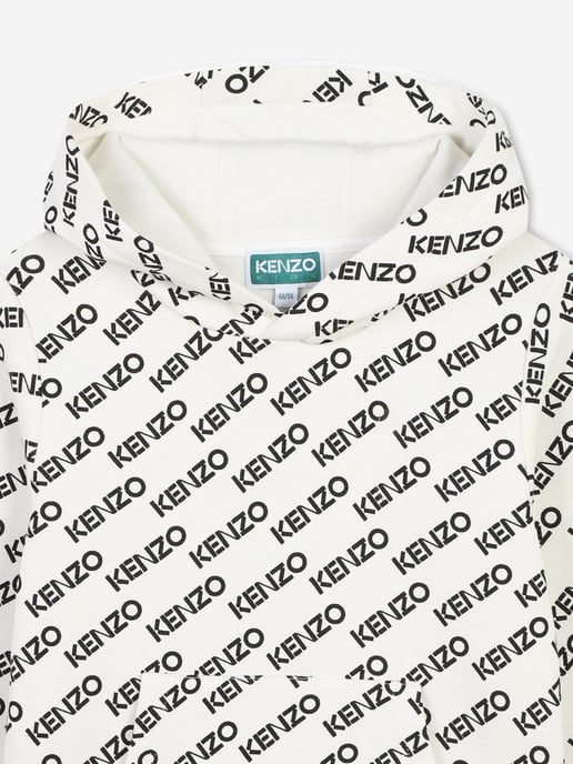 KENZO Kids Logo Print Hoodie in Ivory