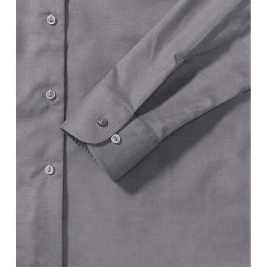 Russell Collection Easy Care Oxford Bluse, Langarm (Silber) - Image 4