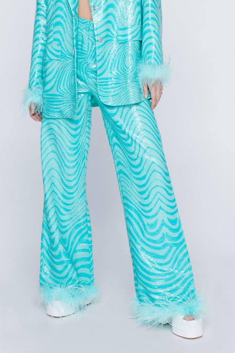 Marble Tailored Feather Trim Trousers