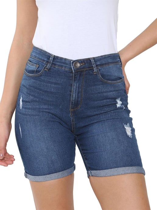 Enzo | Womens Ripped Denim Shorts - Mittelblau - Image 4