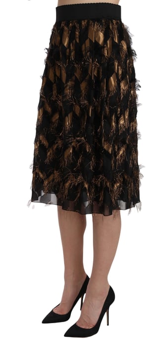 Dolce & Gabbana Women's Black Gold Fringe Metallic Pencil A-line Jupe - Image 5