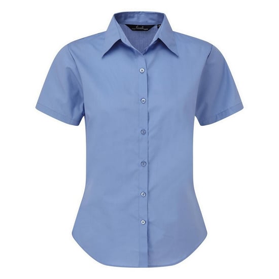 Premier Damen Kurzarm Popeline Bluse / Arbeitshemd (Mittelblau) - Image 1