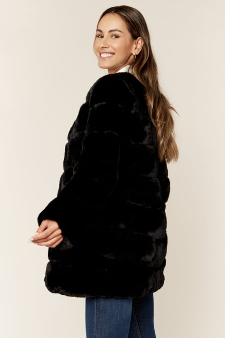 Diagonal Cut Faux Fur Long Sleeve Jacket