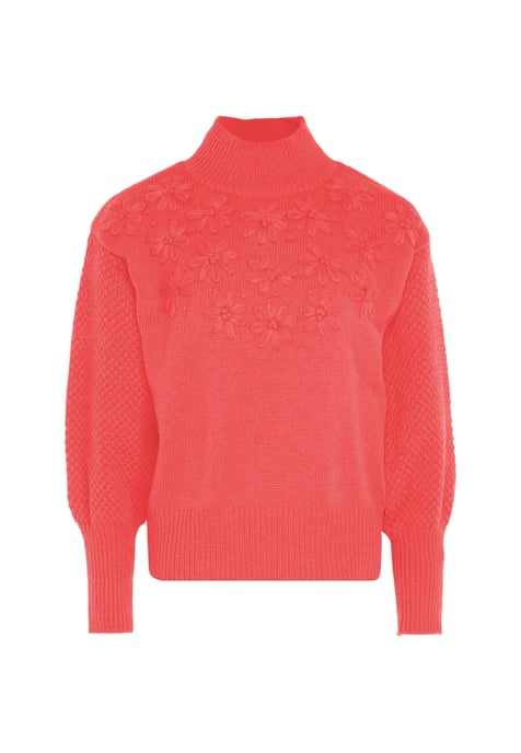 Mymo Pullover mit Blumenstick Damen koralle - Image 1