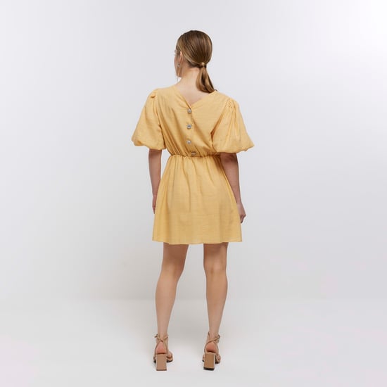 River Island Womens T-Shirt Mini Dress Petite Yellow Puff Sleeve