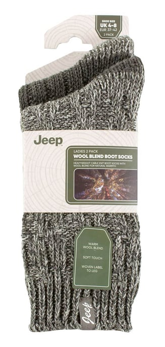 Womens Wool Boot Socken | Jeep | Thick Outdoor Knit Ribbed Damen Wandern Socken Anti Blister - Schiefer / Weiß - Image 2