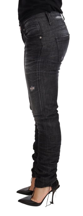 Acht Schwarz Gewaschene Baumwoll Niedrigbund Skinny Jeans - Image 2