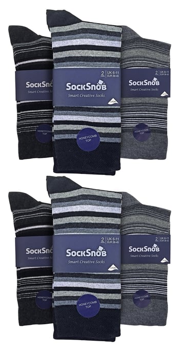 12 Paar Multipack Herren Baumwolle bunt gestreiften Kleid Socken | Socken Snob | gemusterten Business Casual Dress Socken - Buenos Aires - Image 2