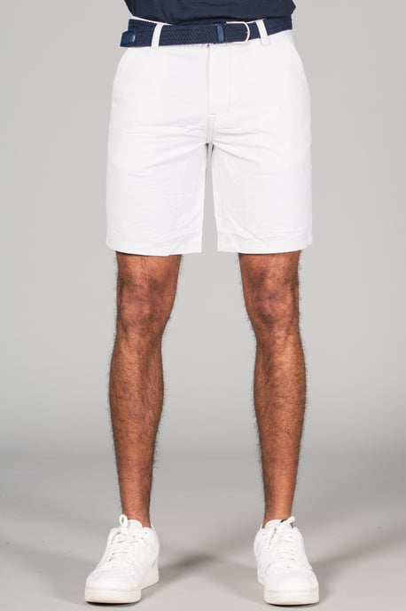 Blue Cotton Oxford Shorts With Belt