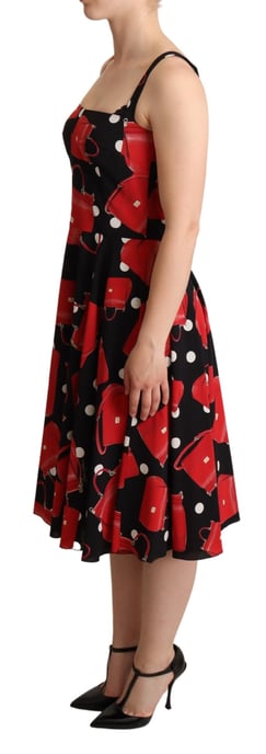 Dolce & Gabbana Women's Black Red Bag Print A-line Dress Mid Length (robe mi-longue imprimée sac) - Image 2