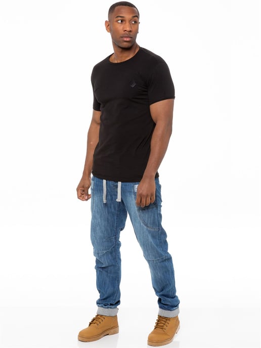 Enzo | Mens Denim Cuffed Jogger Jeans - Blau - Image 5