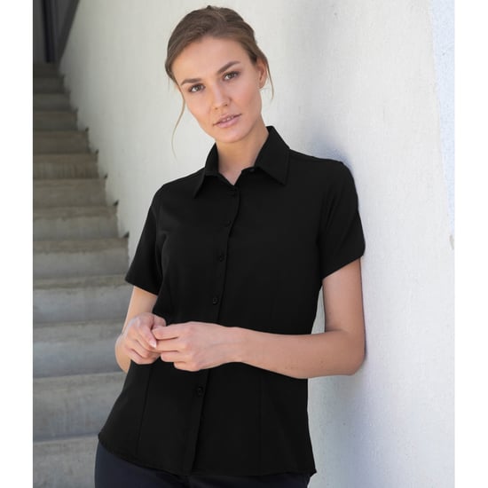 Russell Collection Damen/Damen Kurzarm Oxford Hemd (Schwarz) - Image 4