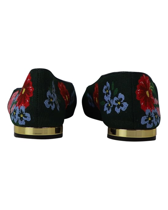 Charlotte Olympia Rosen Garten Floral Bestickte Ballerinas aus grünem Stoff - Image 4