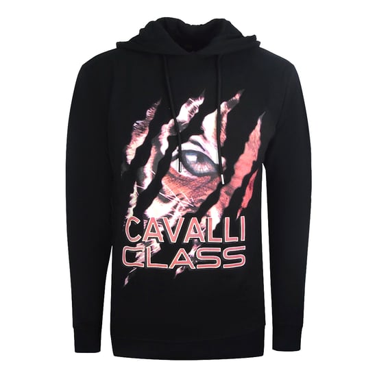 Cavalli Class Peeking Tiger Design Schwarzer Kapuzenpullover - Image 1