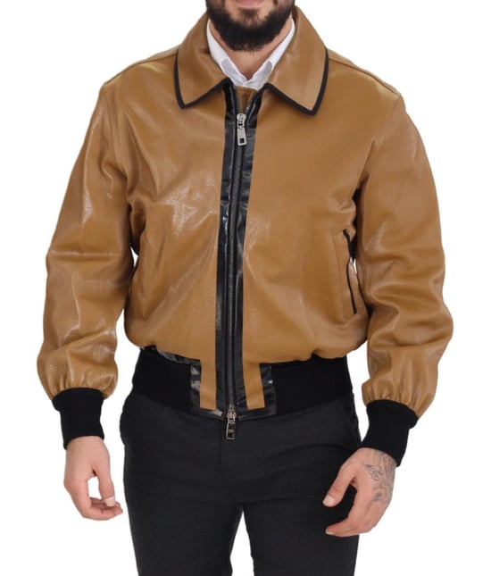 Dolce & Gabbana Dunkelcamel Baumwolle Vollzip Blouson Herrenjacke - Image 1