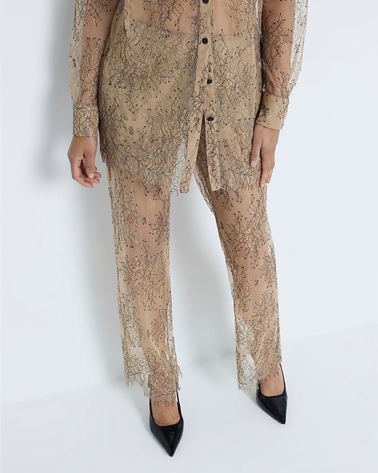 River Island Womens Trousers Beige Sheer Lace