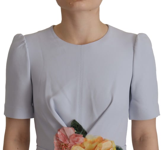 Dolce & Gabbana Blau Floral Applikation Midi Viskose Damenkleid - Image 4